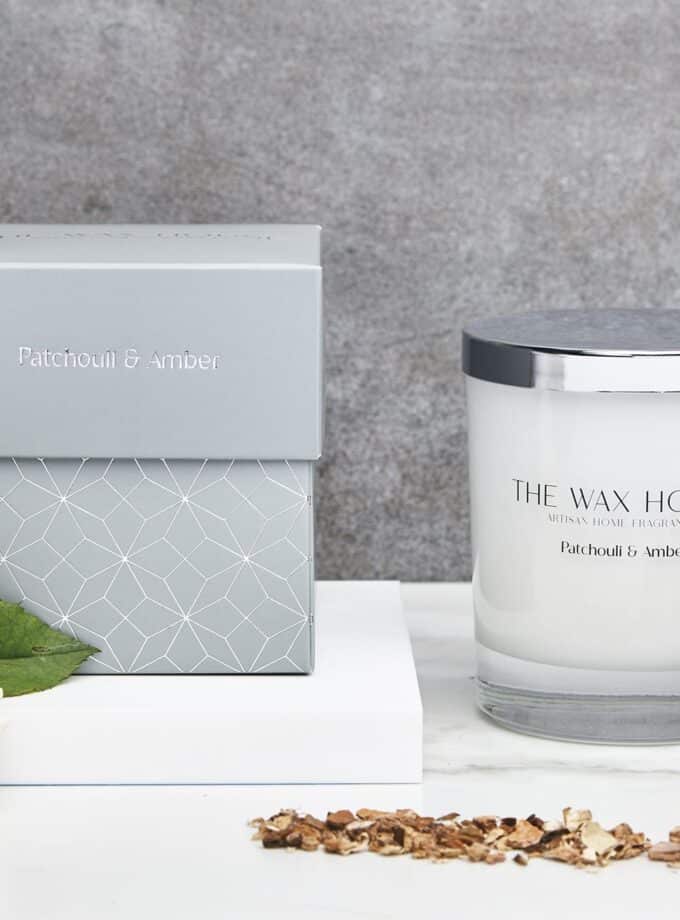 Patchouli and Amber paraben free luxury soy candle