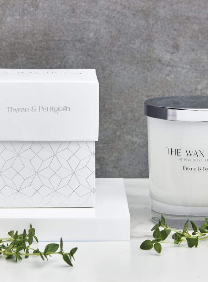 Thyme and Pettigrain paraben free luxury soy candle