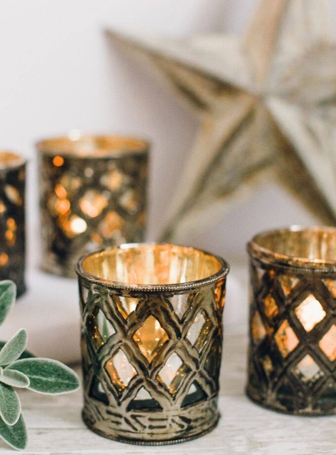 minster metal and glass tealight holders
