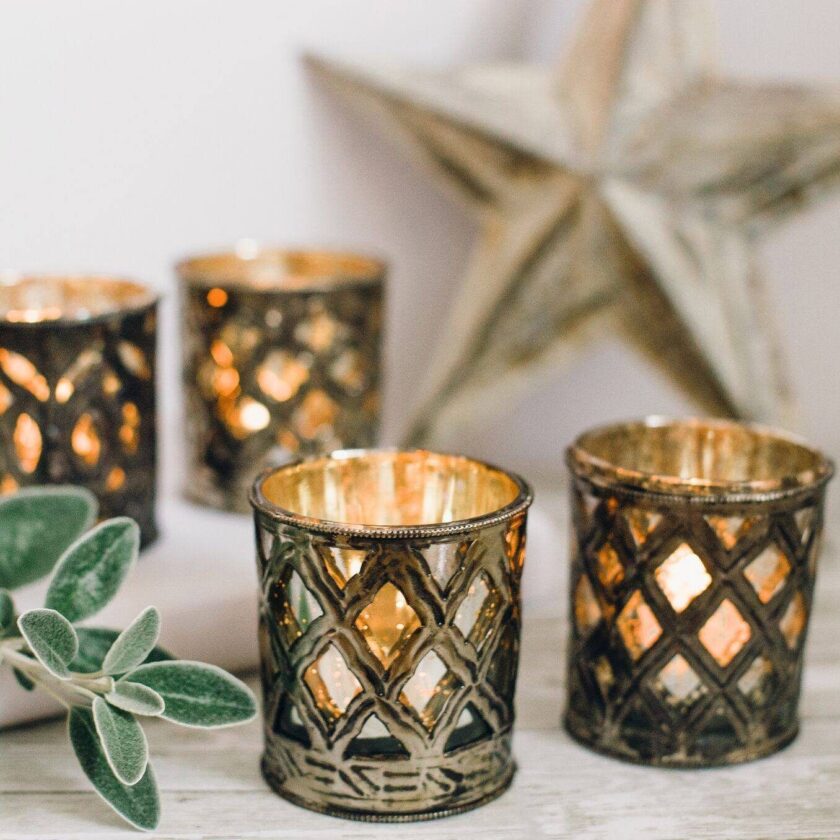minster metal and glass tealight holders