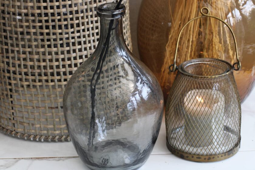 Balloon Bottle Neck Grey Glass Vase