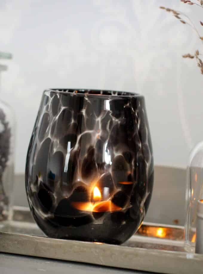 Black Glass Animal Print Candle Holder