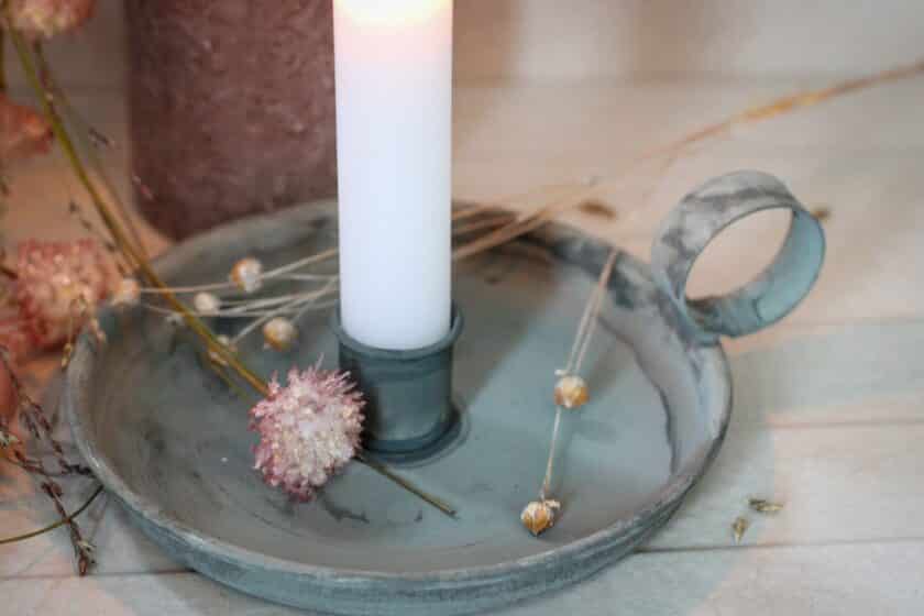 Grey Metal Candle Holder with Handle