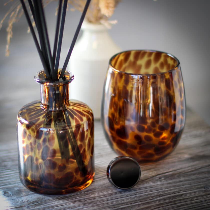 Leopard Print Amber Reed Diffuser and Tea Light Holder